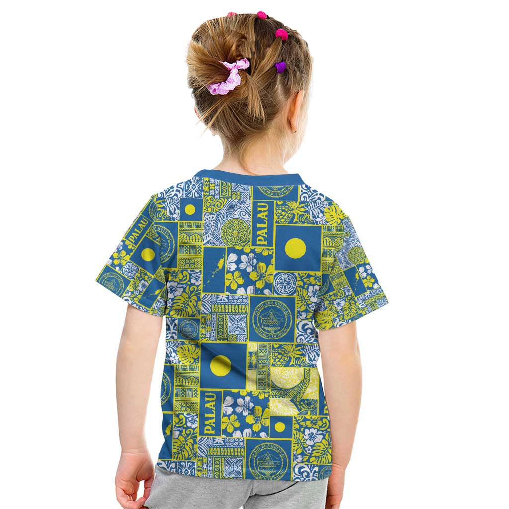 Palau Ungil Kurismas Kid T Shirt Pacific Patchwork Xmas Vibes - Polynesian Pride