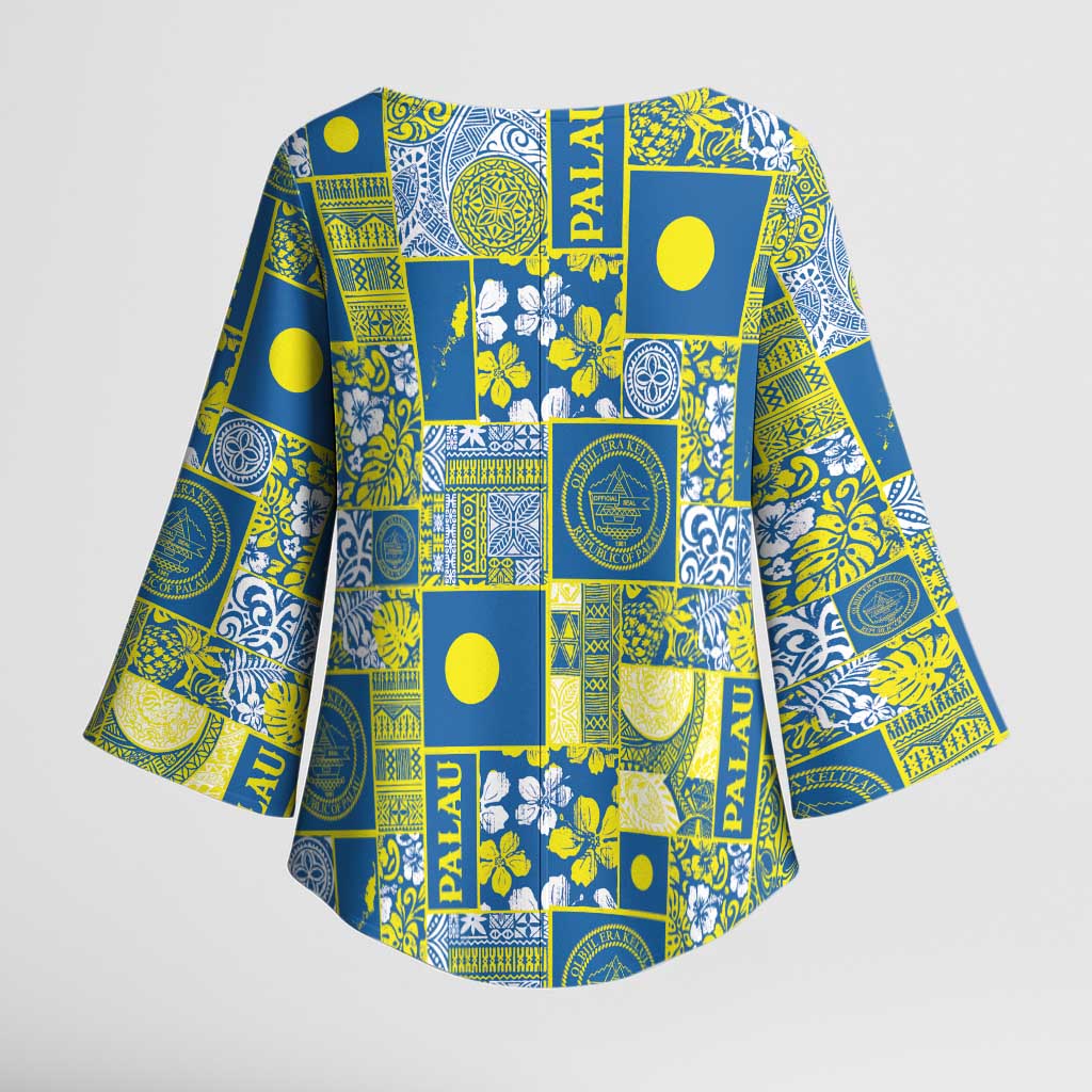 Palau Ungil Kurismas Kimono Sleeve Blouse Pacific Patchwork Xmas Vibes - Polynesian Pride