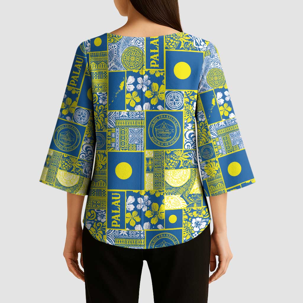 Palau Ungil Kurismas Kimono Sleeve Blouse Pacific Patchwork Xmas Vibes - Polynesian Pride