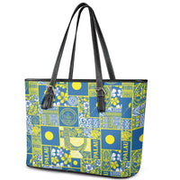 Palau Ungil Kurismas Leather Tote Bag Pacific Patchwork Xmas Vibes - Polynesian Pride