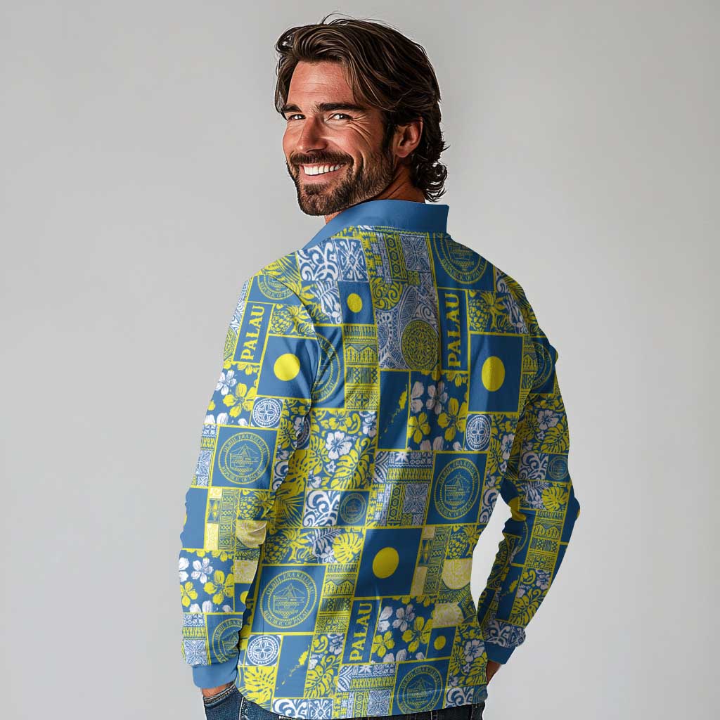 Palau Ungil Kurismas Long Sleeve Polo Shirt Pacific Patchwork Xmas Vibes - Polynesian Pride