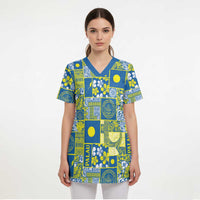 Palau Ungil Kurismas Scrub Top Pacific Patchwork Xmas Vibes - Polynesian Pride