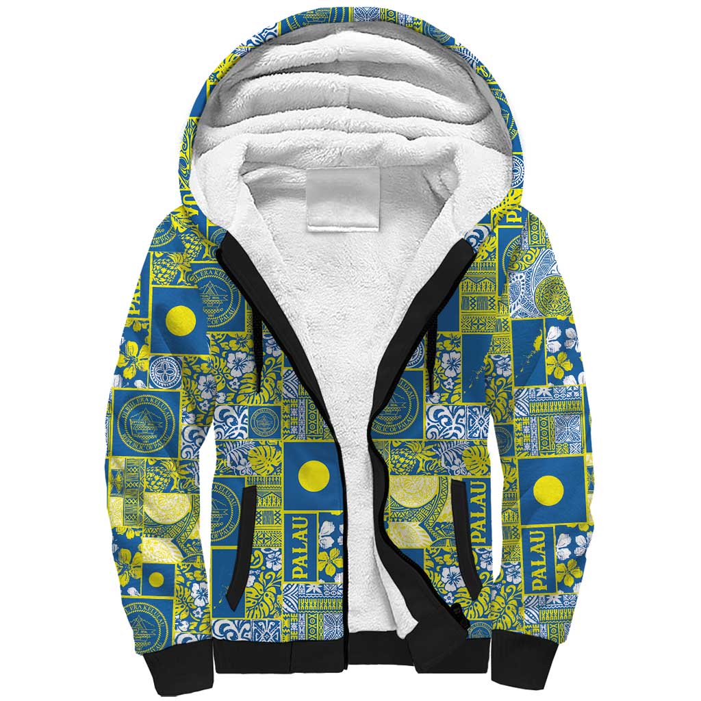 Palau Ungil Kurismas Sherpa Hoodie Pacific Patchwork Xmas Vibes - Polynesian Pride