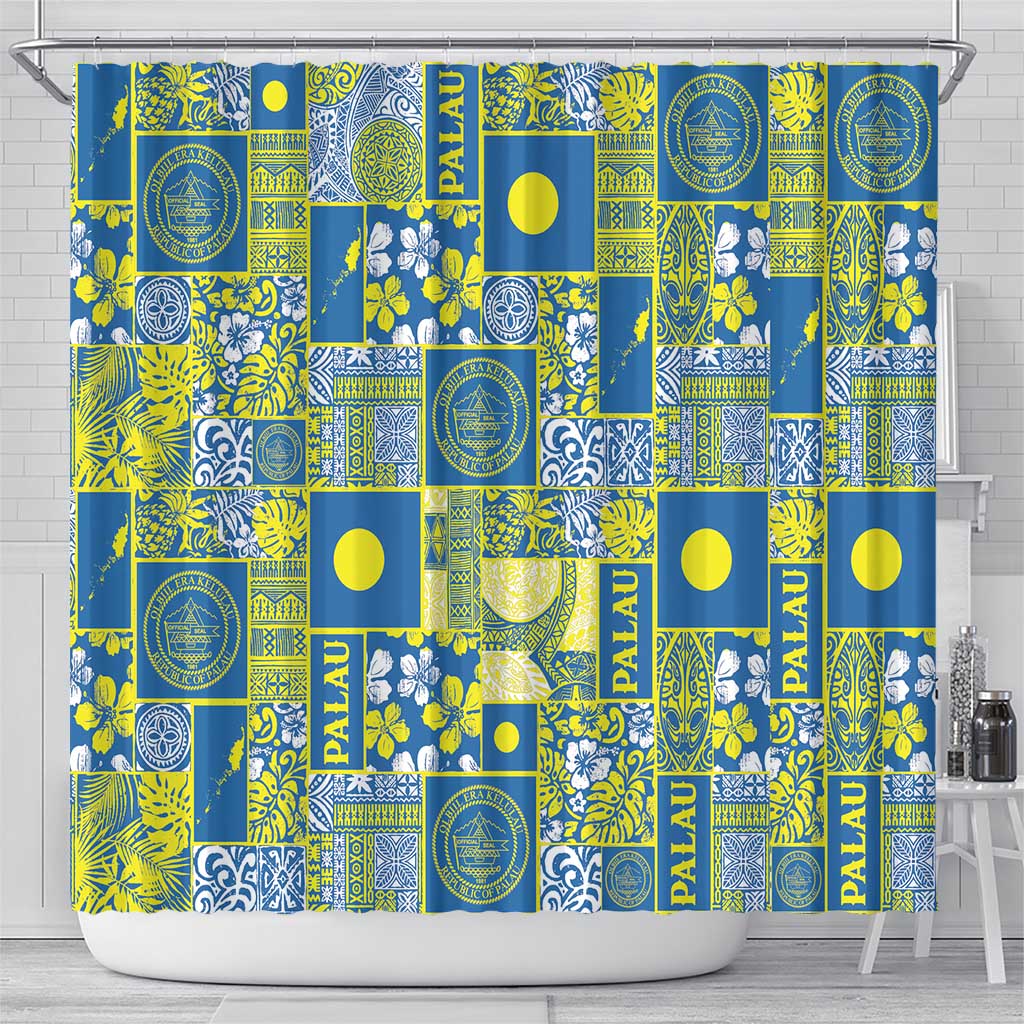Palau Ungil Kurismas Shower Curtain Pacific Patchwork Xmas Vibes - Polynesian Pride