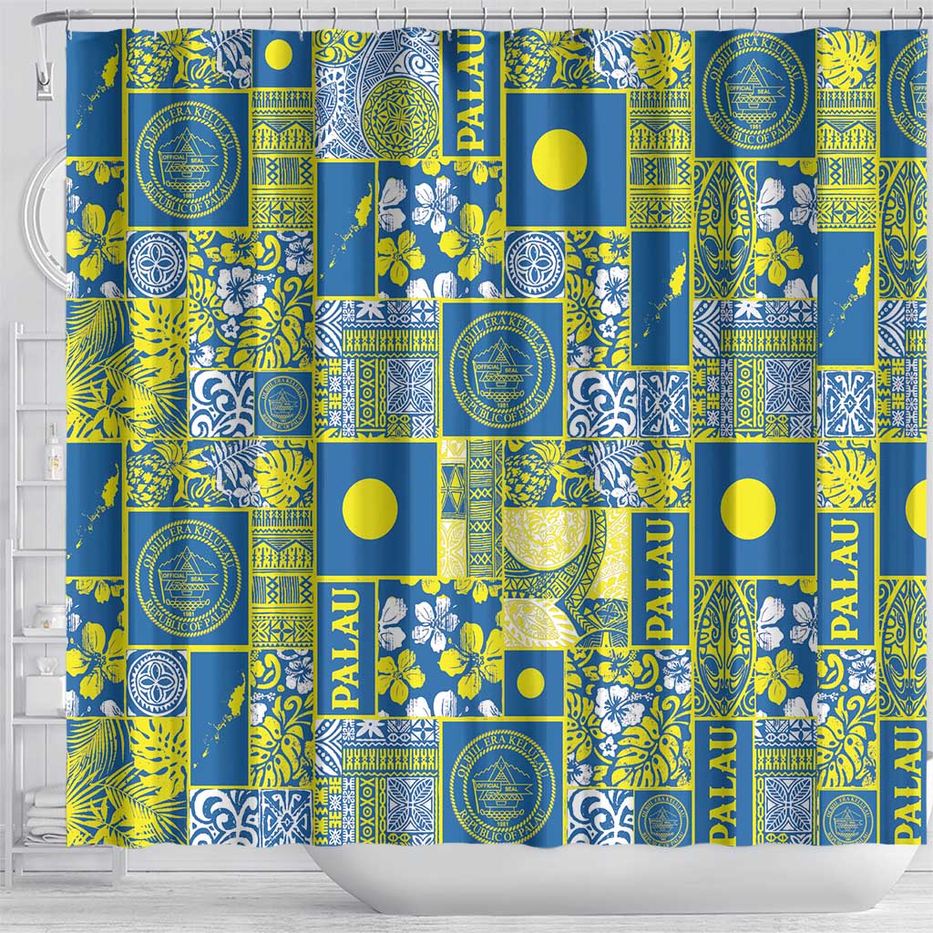 Palau Ungil Kurismas Shower Curtain Pacific Patchwork Xmas Vibes - Polynesian Pride