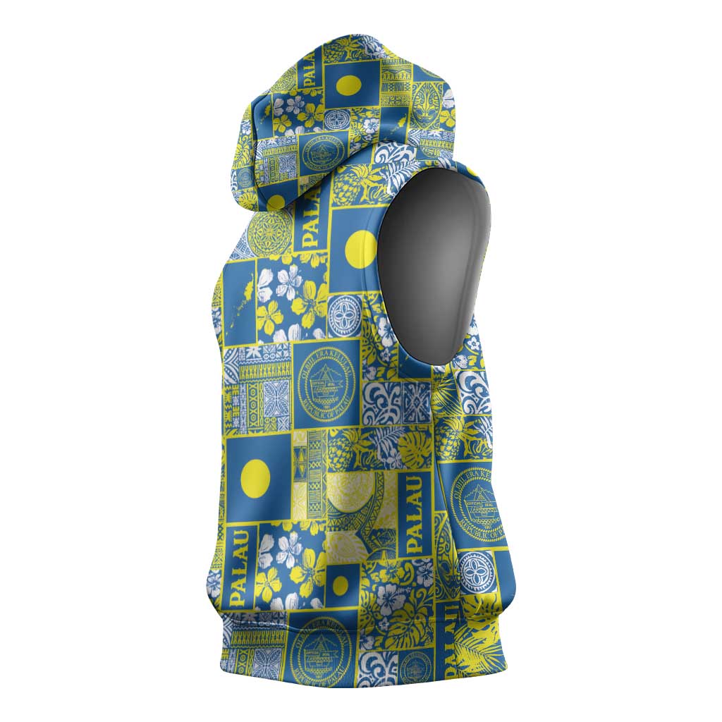 Palau Ungil Kurismas Sleeveless Hoodie Pacific Patchwork Xmas Vibes - Polynesian Pride