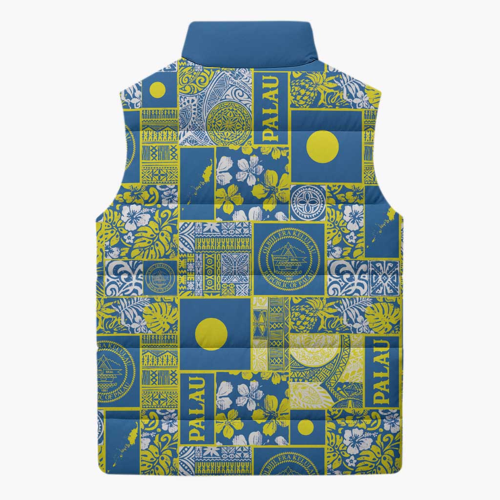 Palau Ungil Kurismas Sleeveless Puffer Jacket Pacific Patchwork Xmas Vibes - Polynesian Pride
