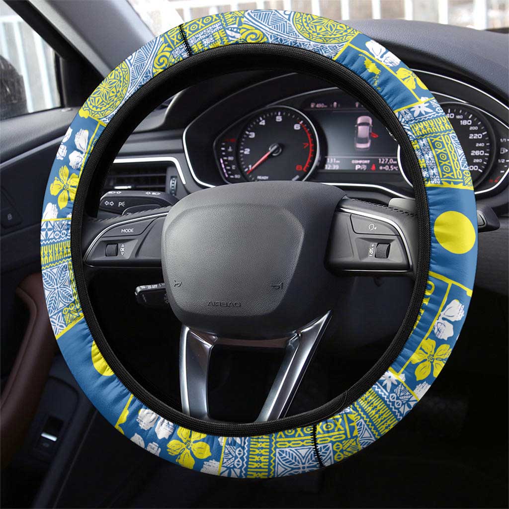 Palau Ungil Kurismas Steering Wheel Cover Pacific Patchwork Xmas Vibes - Polynesian Pride