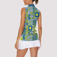 Palau Ungil Kurismas Women Sleeveless Polo Shirt Pacific Patchwork Xmas Vibes - Polynesian Pride