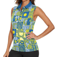 Palau Ungil Kurismas Women Sleeveless Polo Shirt Pacific Patchwork Xmas Vibes - Polynesian Pride