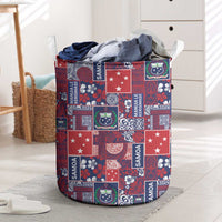 Red Samoa Manuia Le Kerisimasi Laundry Basket Pacific Patchwork Xmas Vibes - Polynesian Pride