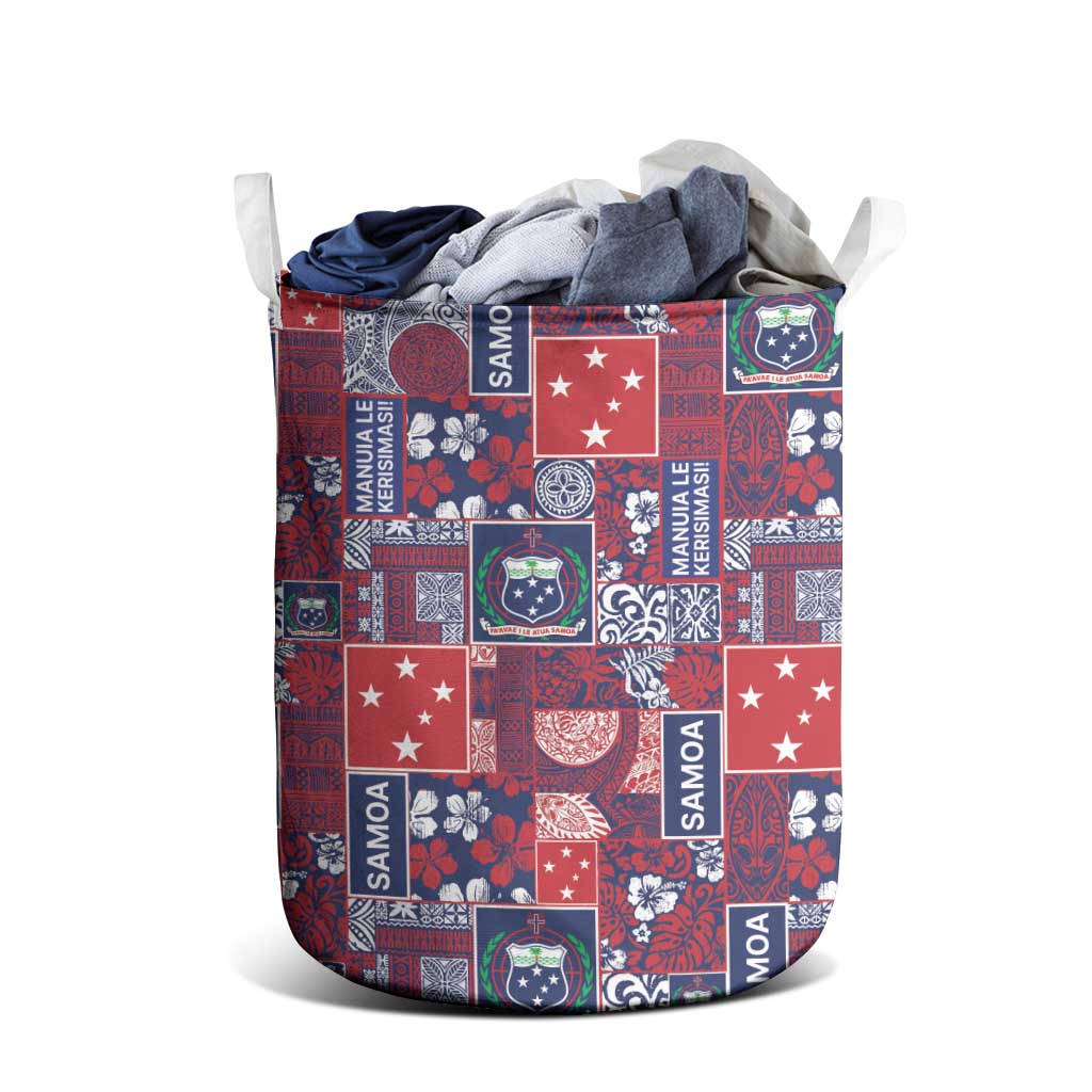 Red Samoa Manuia Le Kerisimasi Laundry Basket Pacific Patchwork Xmas Vibes - Polynesian Pride
