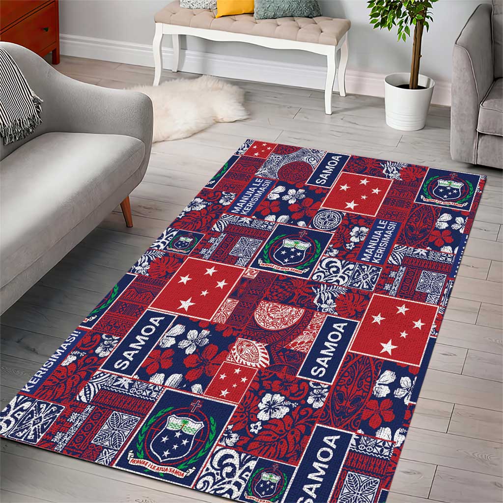 Red Samoa Manuia Le Kerisimasi Area Rug Pacific Patchwork Xmas Vibes - Polynesian Pride