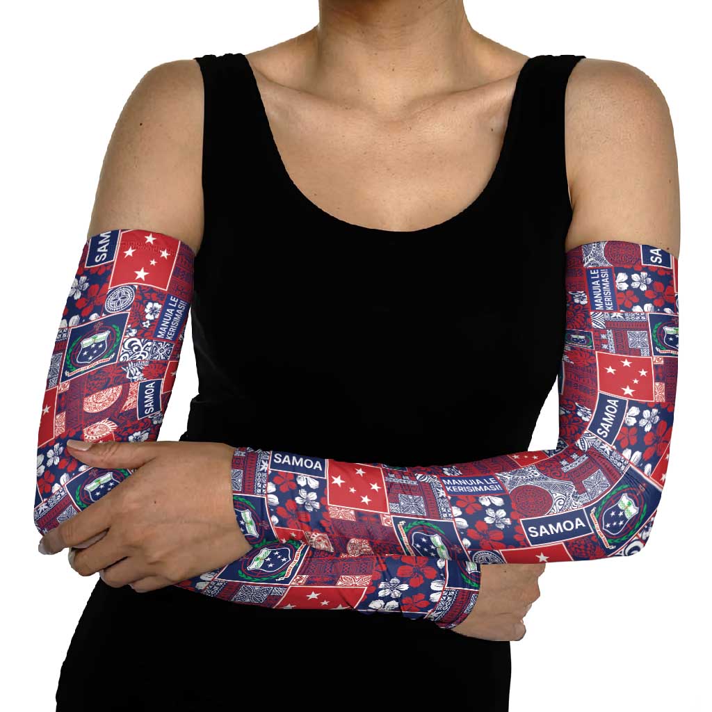 Red Samoa Manuia Le Kerisimasi Arm Sleeves Pacific Patchwork Xmas Vibes - Polynesian Pride