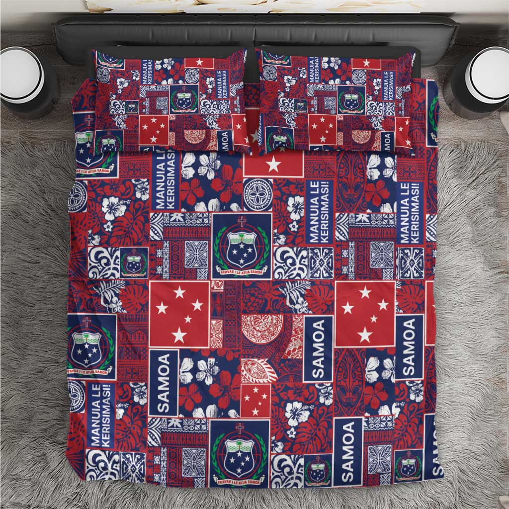 Red Samoa Manuia Le Kerisimasi Bedding Set Pacific Patchwork Xmas Vibes - Polynesian Pride