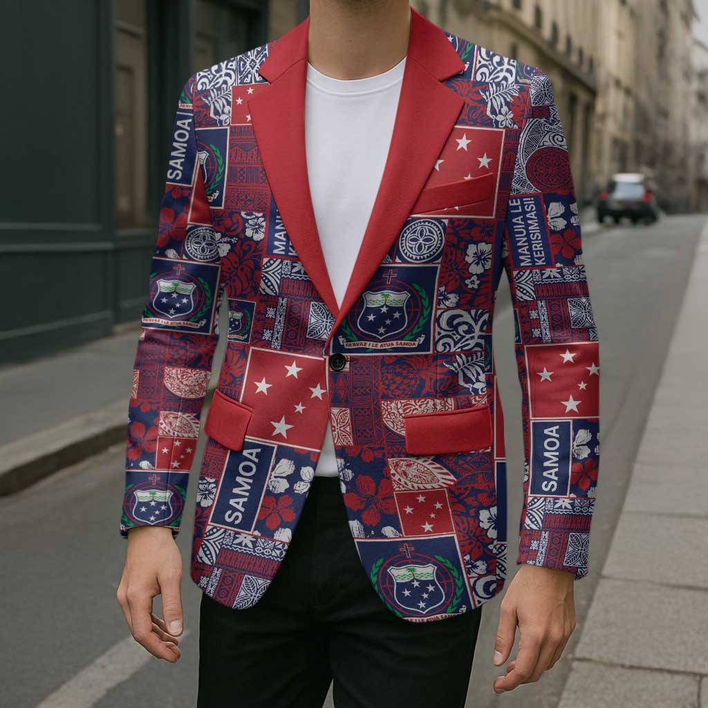 Red Samoa Manuia Le Kerisimasi Blazer Pacific Patchwork Xmas Vibes - Polynesian Pride