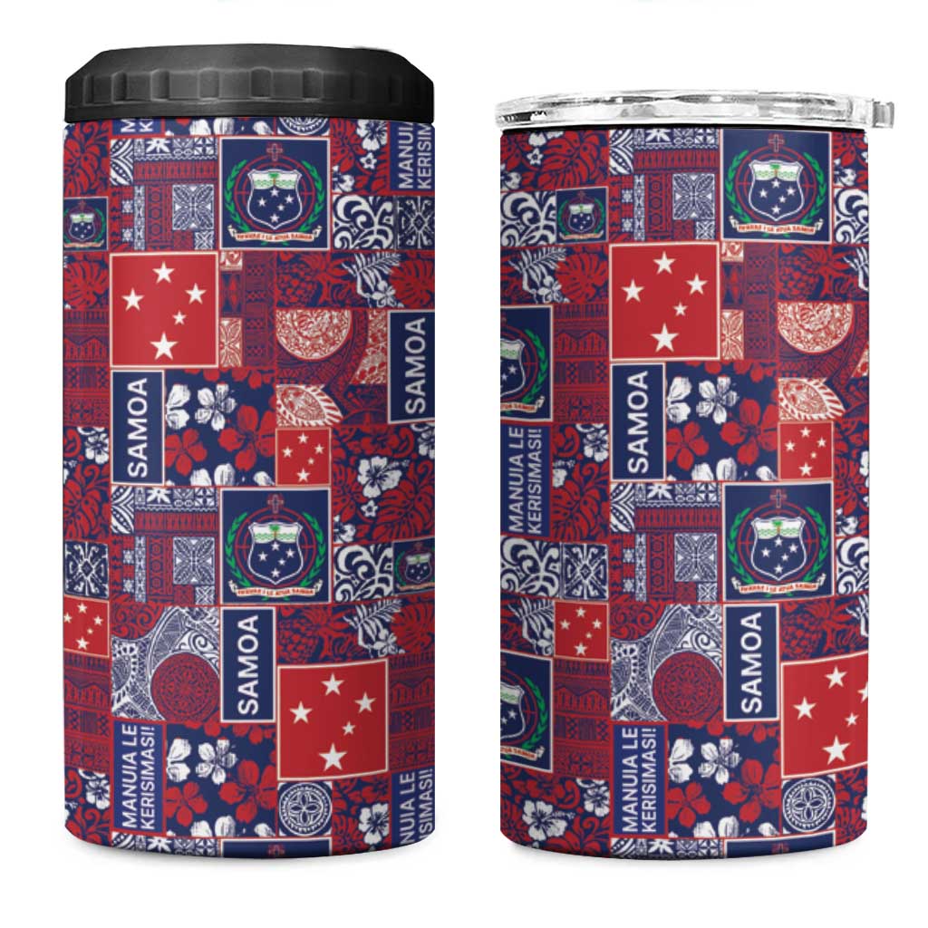 Red Samoa Manuia Le Kerisimasi 4 in 1 Can Cooler Tumbler Pacific Patchwork Xmas Vibes - Polynesian Pride