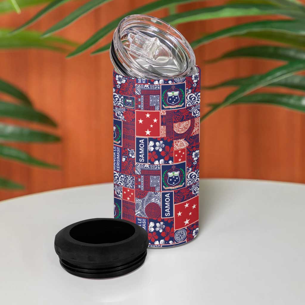 Red Samoa Manuia Le Kerisimasi 4 in 1 Can Cooler Tumbler Pacific Patchwork Xmas Vibes - Polynesian Pride