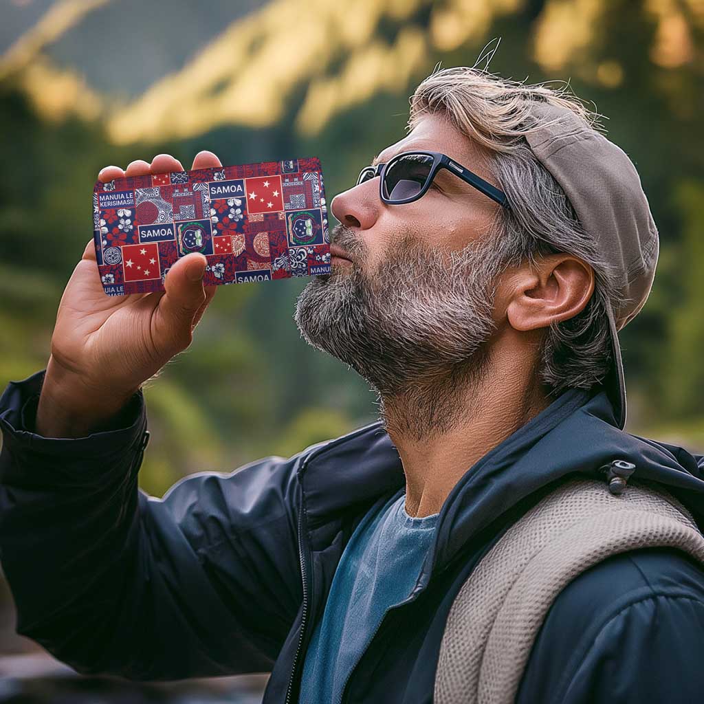 Red Samoa Manuia Le Kerisimasi 4 in 1 Can Cooler Tumbler Pacific Patchwork Xmas Vibes - Polynesian Pride