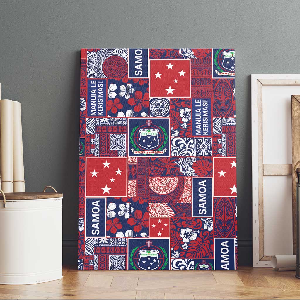 Red Samoa Manuia Le Kerisimasi Canvas Wall Art Pacific Patchwork Xmas Vibes - Polynesian Pride