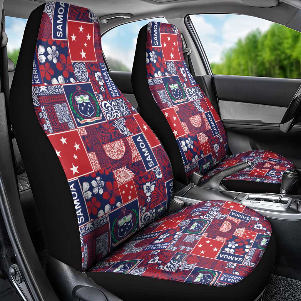 Red Samoa Manuia Le Kerisimasi Car Seat Cover Pacific Patchwork Xmas Vibes - Polynesian Pride