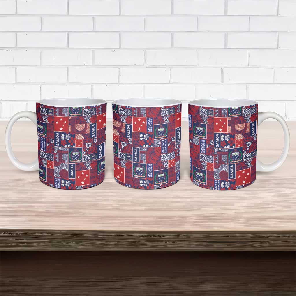 Red Samoa Manuia Le Kerisimasi Ceramic Mug Pacific Patchwork Xmas Vibes - Polynesian Pride