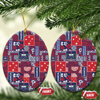 Red Samoa Manuia Le Kerisimasi Ceramic Ornament Pacific Patchwork Xmas Vibes - Polynesian Pride