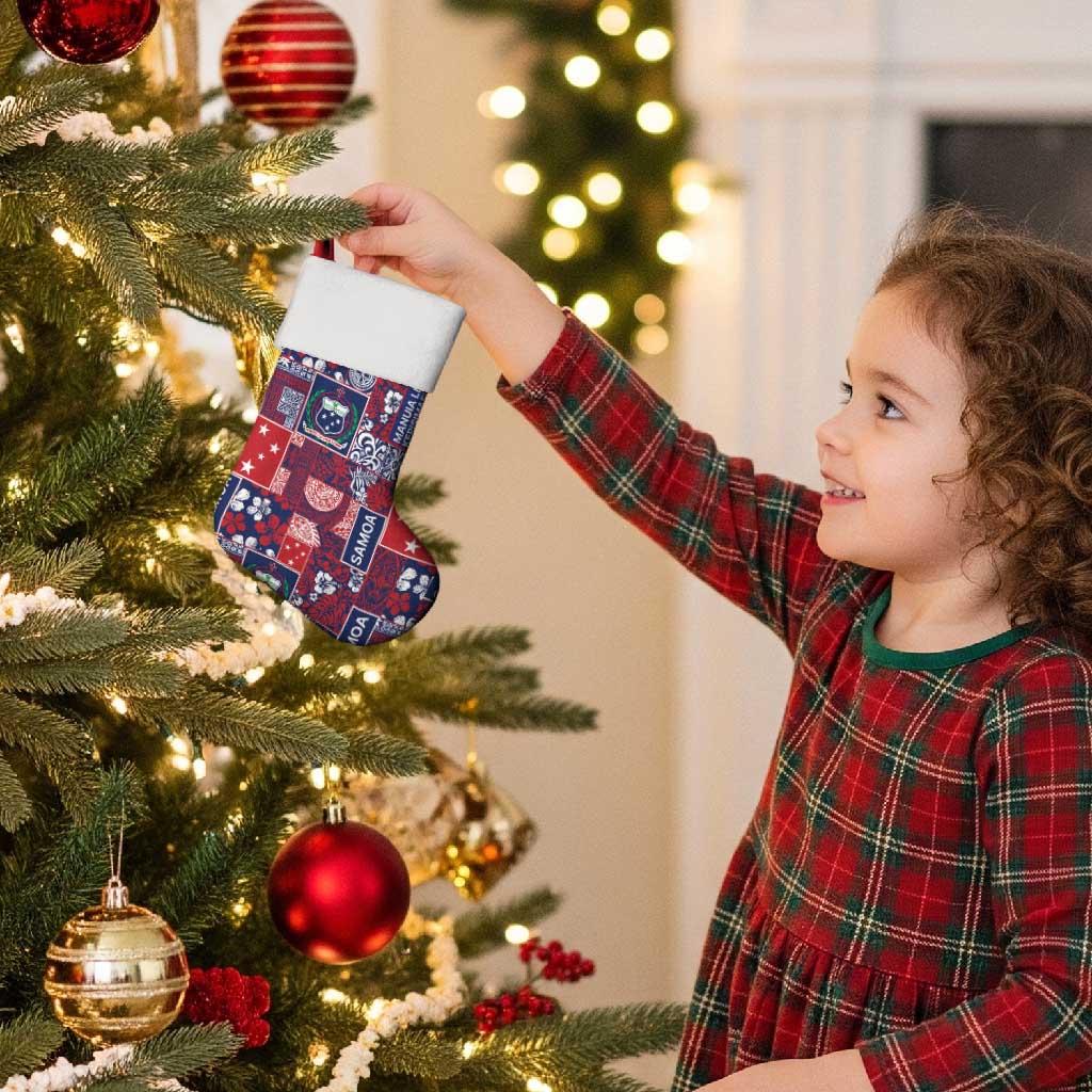 Red Samoa Manuia Le Kerisimasi Christmas Stocking Pacific Patchwork Xmas Vibes - Polynesian Pride