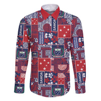 Red Samoa Manuia Le Kerisimasi Family Matching Off The Shoulder Long Sleeve Dress and Hawaiian Shirt Pacific Patchwork Xmas Vibes - Polynesian Pride