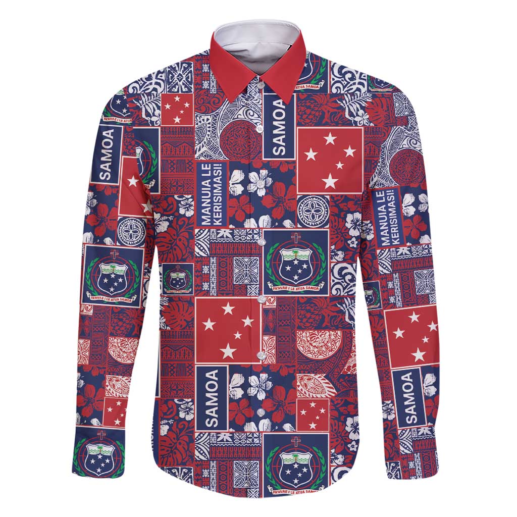 Red Samoa Manuia Le Kerisimasi Family Matching Short Sleeve Bodycon Dress and Hawaiian Shirt Pacific Patchwork Xmas Vibes - Polynesian Pride