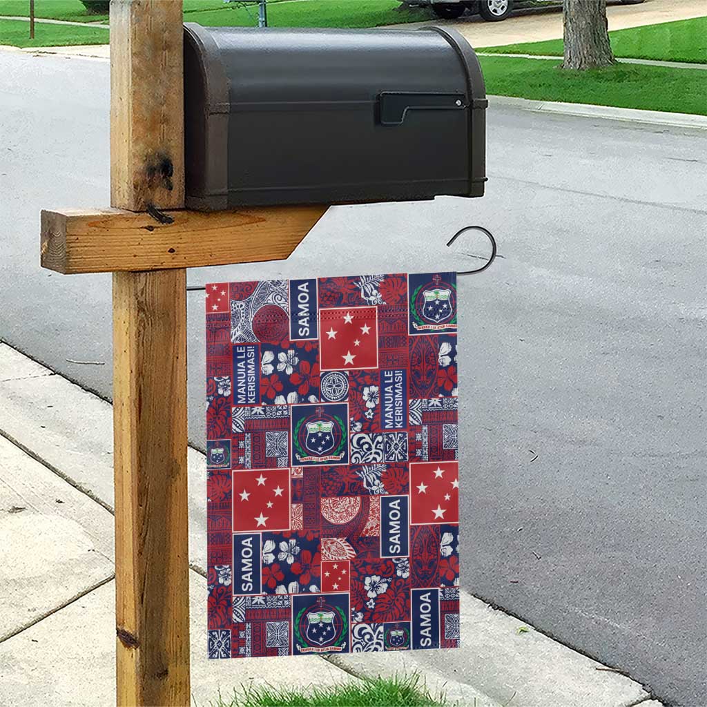 Red Samoa Manuia Le Kerisimasi Garden Flag Pacific Patchwork Xmas Vibes - Polynesian Pride