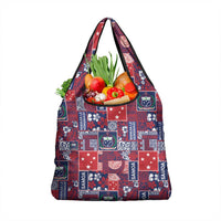 Red Samoa Manuia Le Kerisimasi Grocery Bag Pacific Patchwork Xmas Vibes - Polynesian Pride