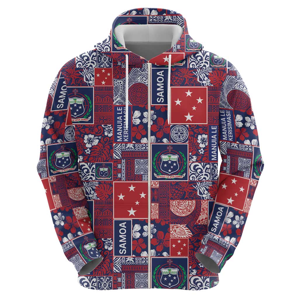 Red Samoa Manuia Le Kerisimasi Hoodie Pacific Patchwork Xmas Vibes - Polynesian Pride