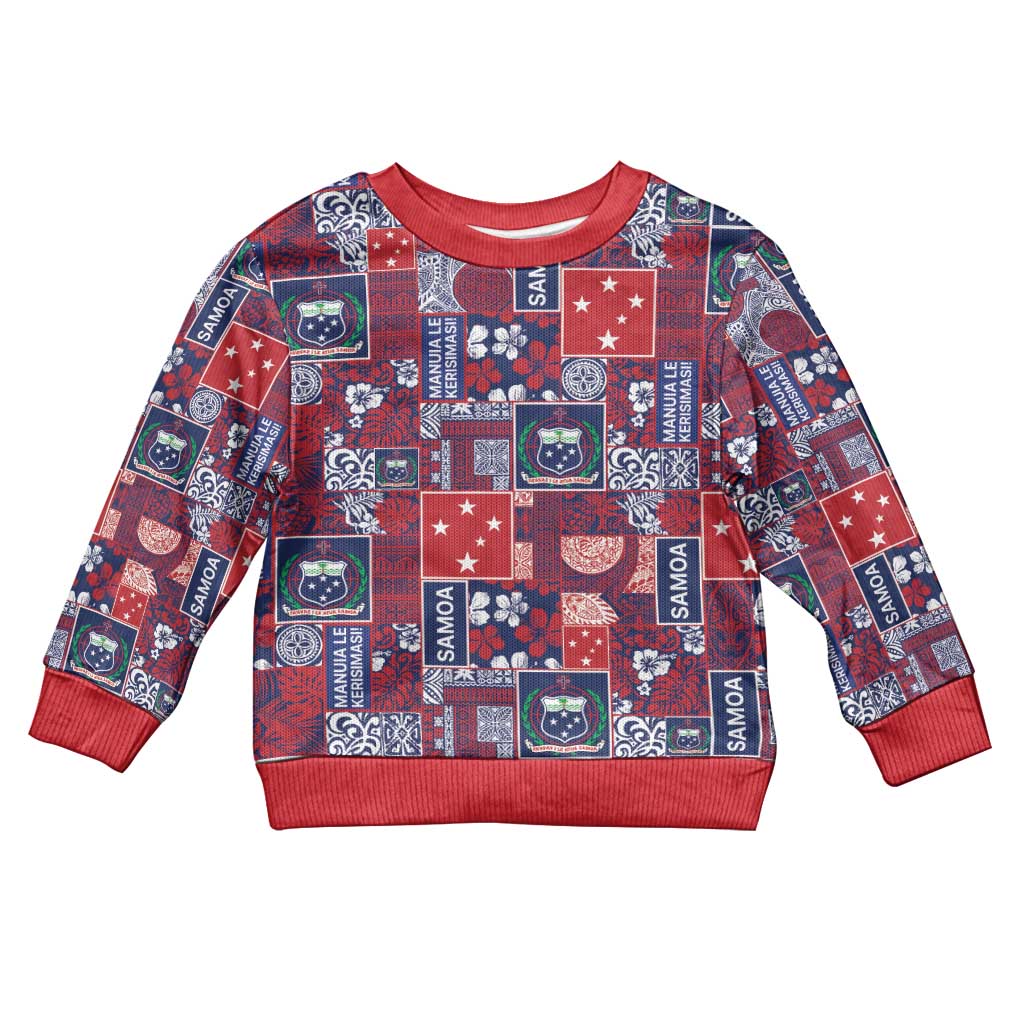 Red Samoa Manuia Le Kerisimasi Kid Ugly Christmas Sweater Pacific Patchwork Xmas Vibes - Polynesian Pride