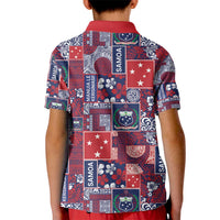 Red Samoa Manuia Le Kerisimasi Kid Polo Shirt Pacific Patchwork Xmas Vibes - Polynesian Pride
