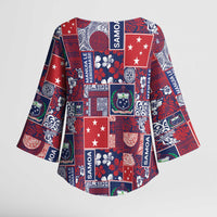 Red Samoa Manuia Le Kerisimasi Kimono Sleeve Blouse Pacific Patchwork Xmas Vibes - Polynesian Pride