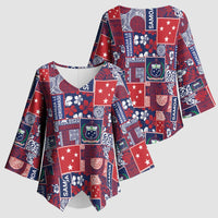 Red Samoa Manuia Le Kerisimasi Kimono Sleeve Blouse Pacific Patchwork Xmas Vibes - Polynesian Pride
