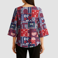 Red Samoa Manuia Le Kerisimasi Kimono Sleeve Blouse Pacific Patchwork Xmas Vibes - Polynesian Pride