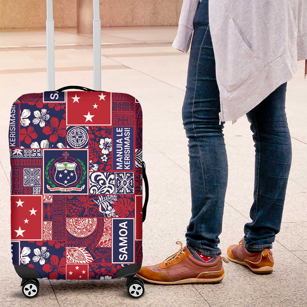 Red Samoa Manuia Le Kerisimasi Luggage Cover Pacific Patchwork Xmas Vibes - Polynesian Pride