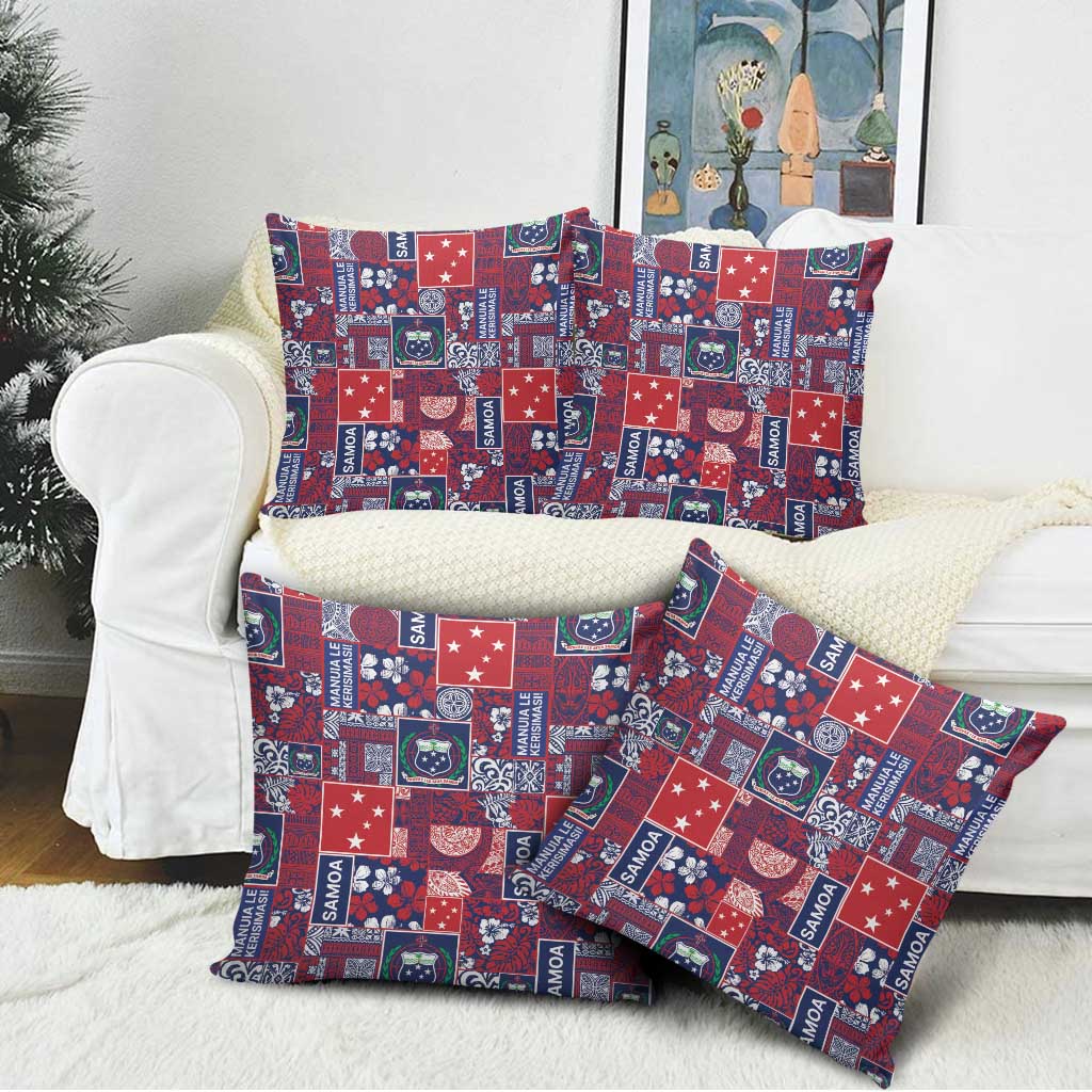 Red Samoa Manuia Le Kerisimasi Pillow Cover Pacific Patchwork Xmas Vibes - Polynesian Pride