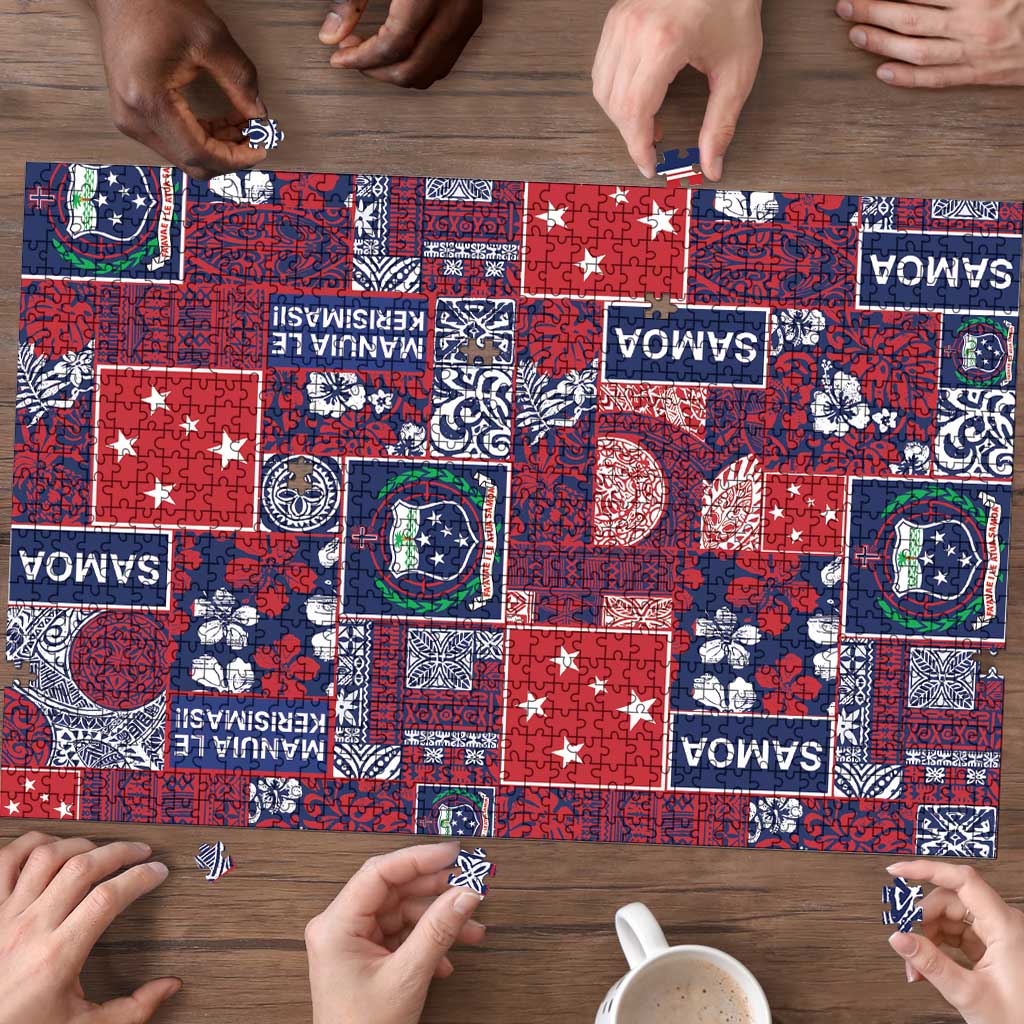 Red Samoa Manuia Le Kerisimasi Puzzle Pacific Patchwork Xmas Vibes - Polynesian Pride
