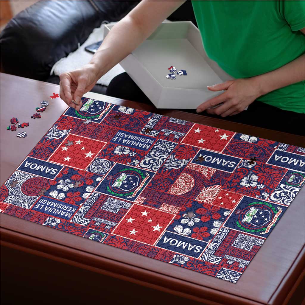 Red Samoa Manuia Le Kerisimasi Puzzle Pacific Patchwork Xmas Vibes - Polynesian Pride