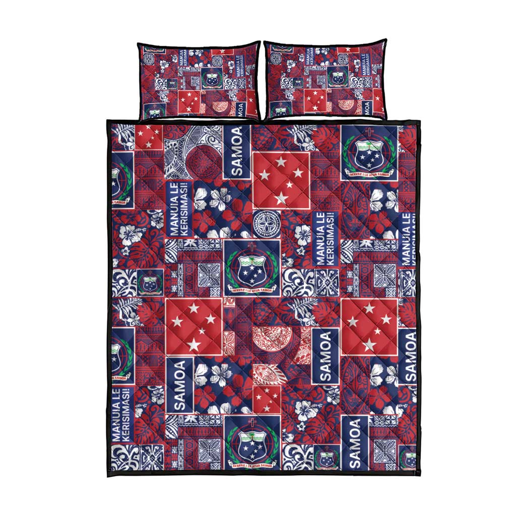 Red Samoa Manuia Le Kerisimasi Quilt Bed Set Pacific Patchwork Xmas Vibes - Polynesian Pride