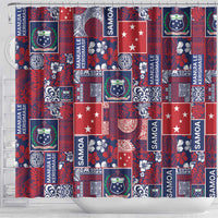 Red Samoa Manuia Le Kerisimasi Shower Curtain Pacific Patchwork Xmas Vibes - Polynesian Pride