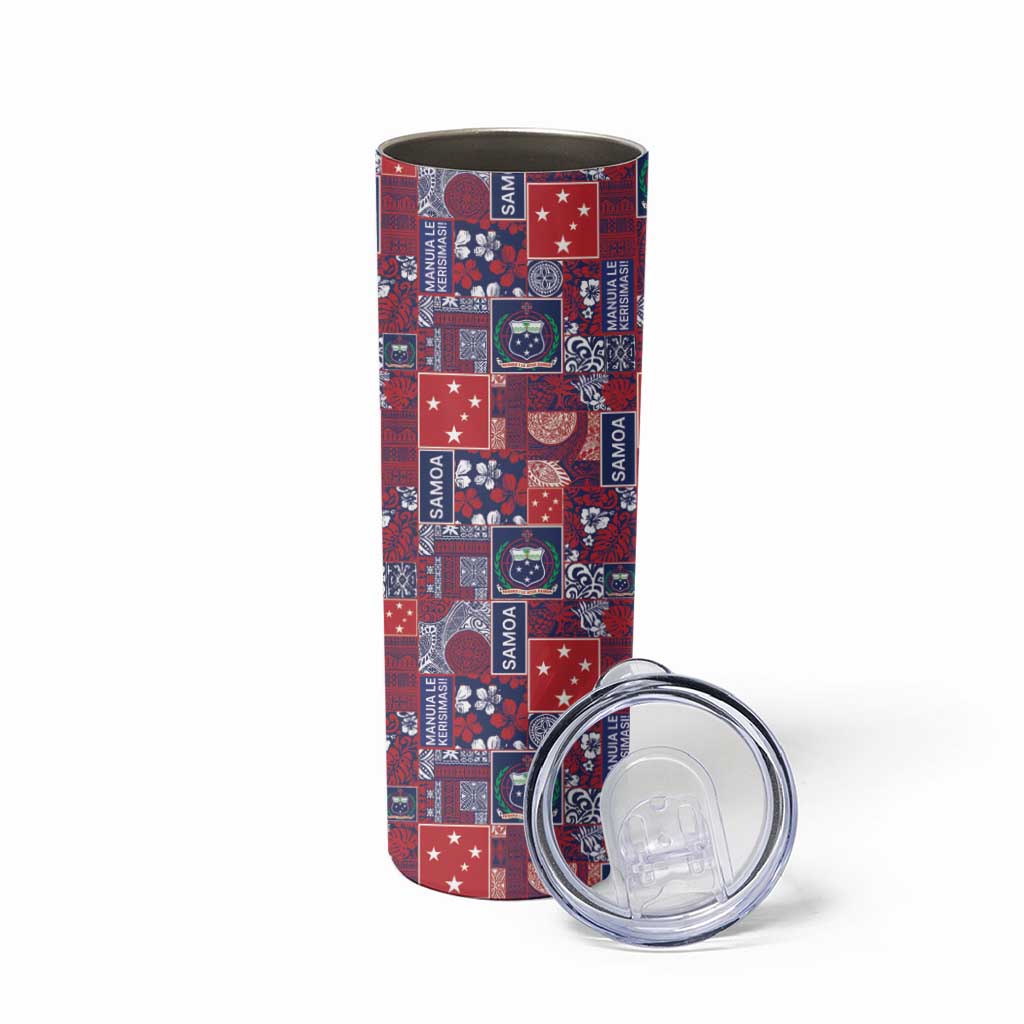 Red Samoa Manuia Le Kerisimasi Skinny Tumbler Pacific Patchwork Xmas Vibes - Polynesian Pride