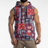 Red Samoa Manuia Le Kerisimasi Sleeveless Zip Hoodie Pacific Patchwork Xmas Vibes - Polynesian Pride