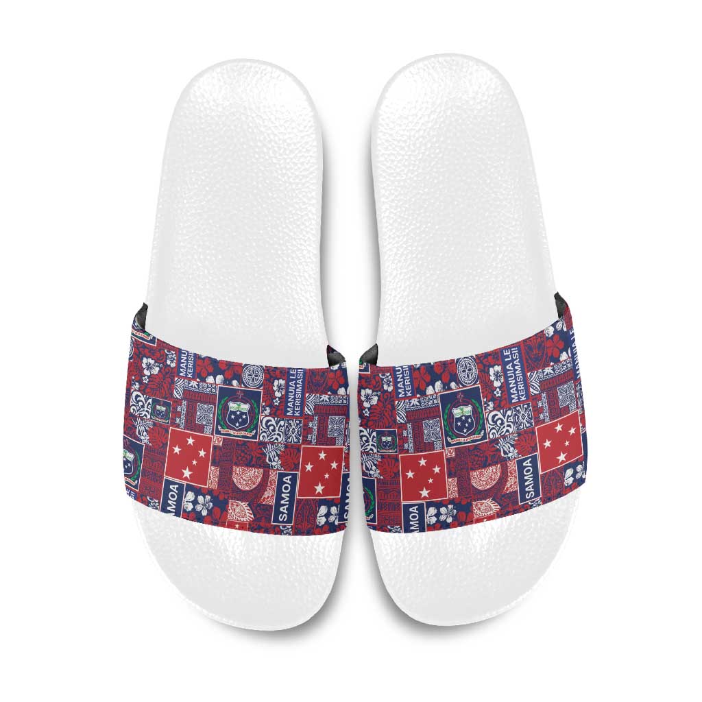 Red Samoa Manuia Le Kerisimasi Slide Sandals Pacific Patchwork Xmas Vibes - Polynesian Pride