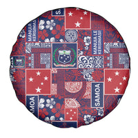 Red Samoa Manuia Le Kerisimasi Spare Tire Cover Pacific Patchwork Xmas Vibes - Polynesian Pride