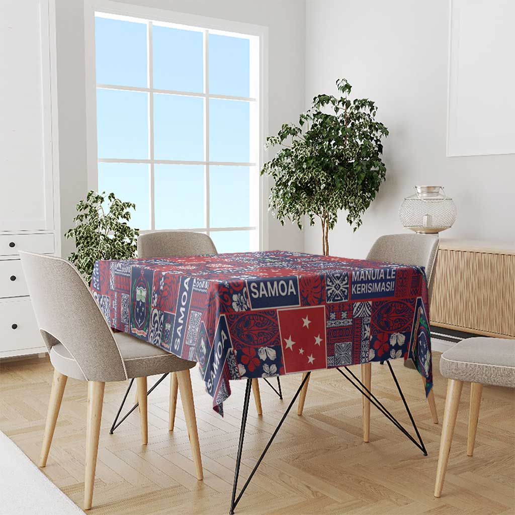 Red Samoa Manuia Le Kerisimasi Tablecloth Pacific Patchwork Xmas Vibes - Polynesian Pride