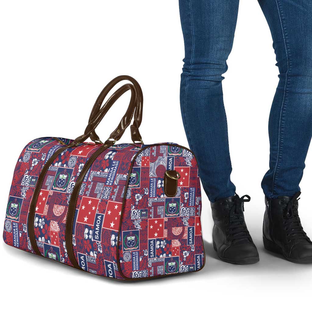 Red Samoa Manuia Le Kerisimasi Travel Bag Pacific Patchwork Xmas Vibes - Polynesian Pride